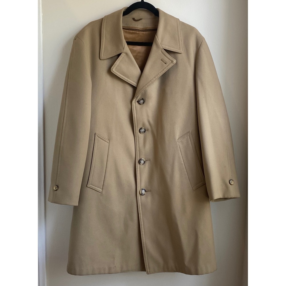 Sears The Mens Store Trench Coat Mens 42S Beige Lined VTG Overcoat Mid Century